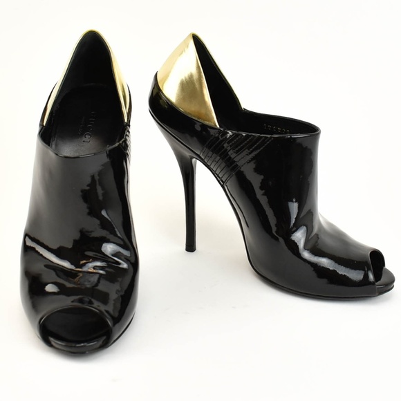 GUCCI "Hysteria": Black Patent Leather Ankle Boots - Picture 1 of 8